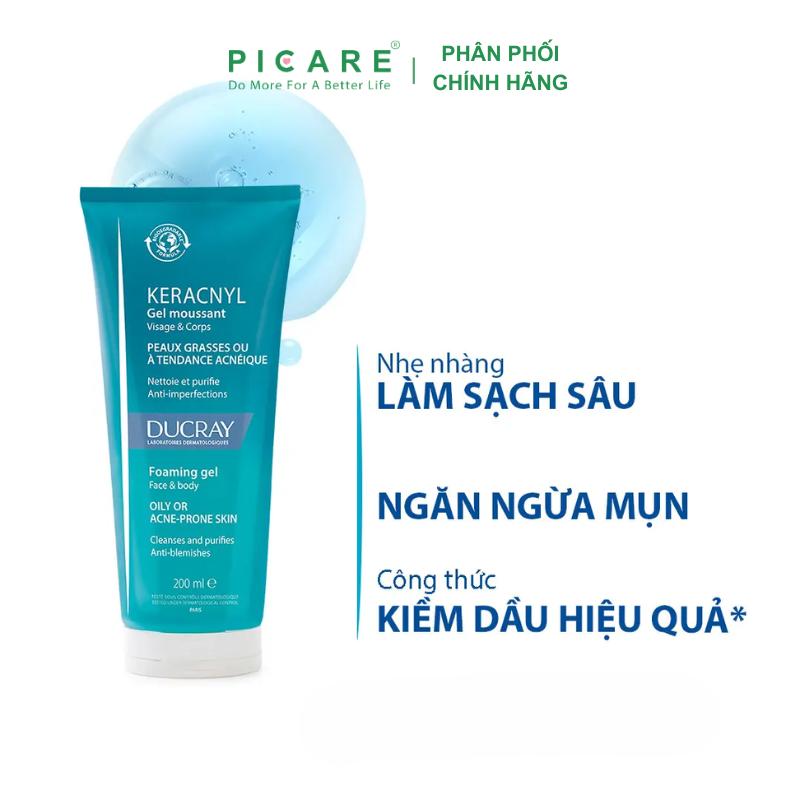  Gel Rửa Mặt Cho Da Nhờn Mụn Ducray Keracnyl Gel Innova Myrtacine 200ml Cho Bé Skincare kem kiểm soát dầu Làm Đẹp Da sữa rửa mặt 