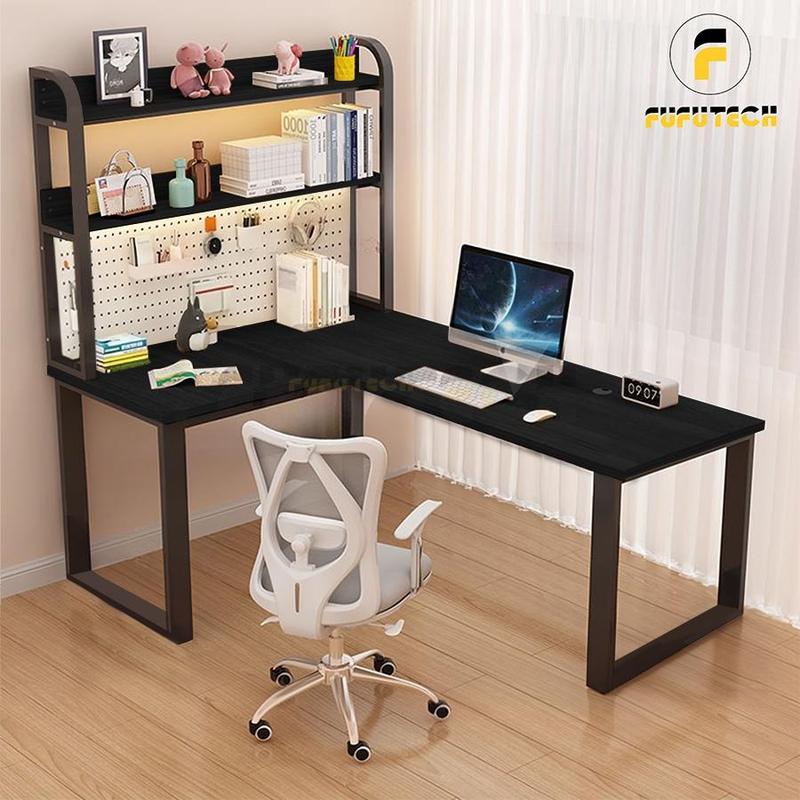 Bàn Làm Việc, Gaming Góc Chữ L Kết Hợp Bảng Pegboard Kèm Kệ Sách Fufutech Giúp Tối Ưu Năng Suất Làm Việc
