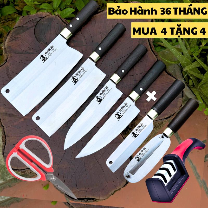 [Mua 4 Tặng 4] Bộ Dao bếp chặt thái lọc thép trắng Nhật 420Hrc không rỉ