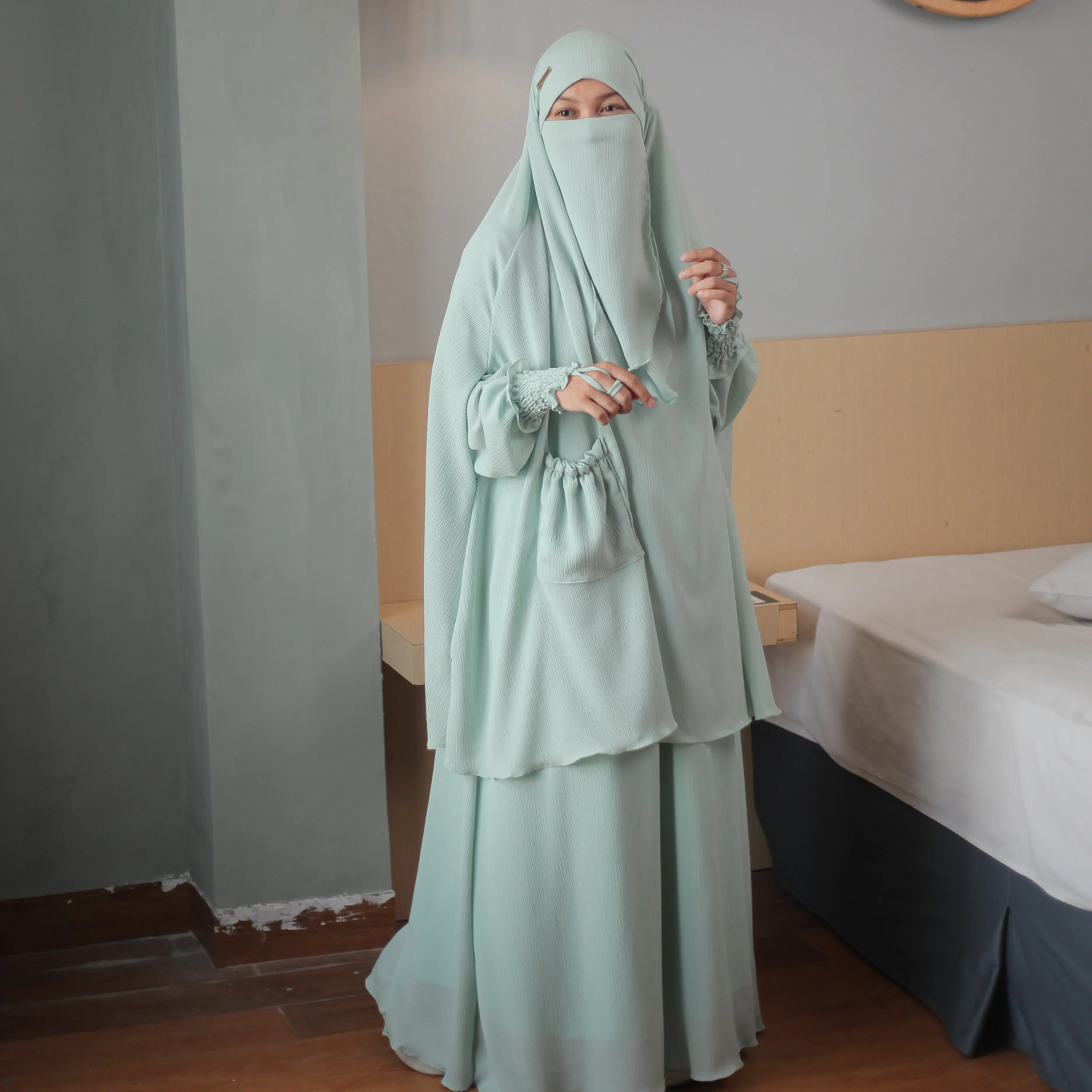 Gamis Medina Set Jilbab Bahan Athena Sheer Malebbii Wardrobe