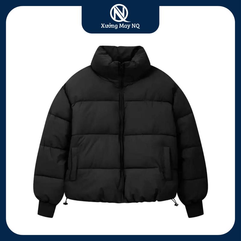 DEAL MỞ BÁN Áo Khoác Phao Dáng Lửng Ôm Boxy Cổ Cao Có Dây Rút - Nam nữ