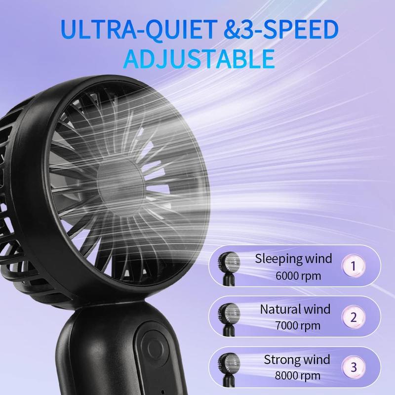 Portable Handheld Fan, USB Rechargeable Fan with 3 Speed Modes, Mini Electric Fan for Outdoor Travel Camping 3