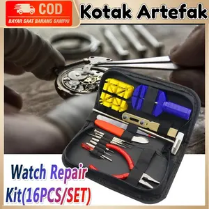 17pcs Perlengkapan Alat Perbaikan Tool Service Servis Pembuka Jam Tangan Arloji Watch Obeng Set Komplit