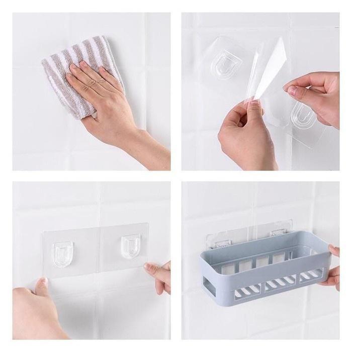 Rak Tempel Dinding Dapur Persegi Rak Kamar Mandi Holder Plastik Tempel Serbaguna 2