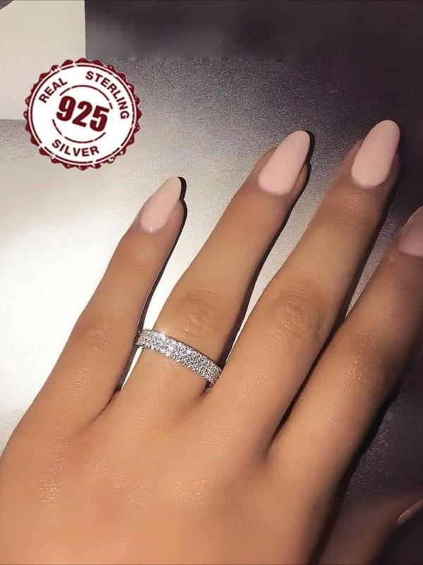 S925 Sterling Silver Promise Ring, Engagement Ring with Zirconia, Fashionable Glitter Style Jewelry for Women 7