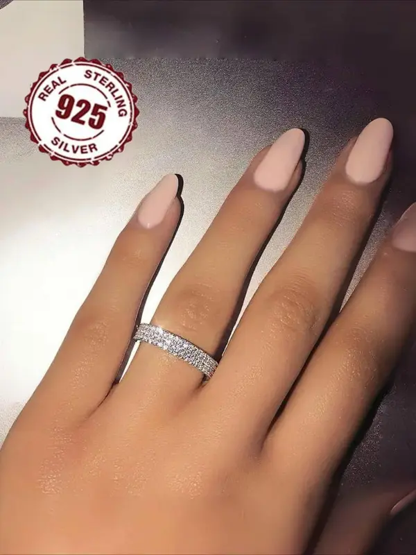 S925 Sterling Silver Promise Ring, Engagement Ring with Zirconia, Fashionable Glitter Style Jewelry for Women 7