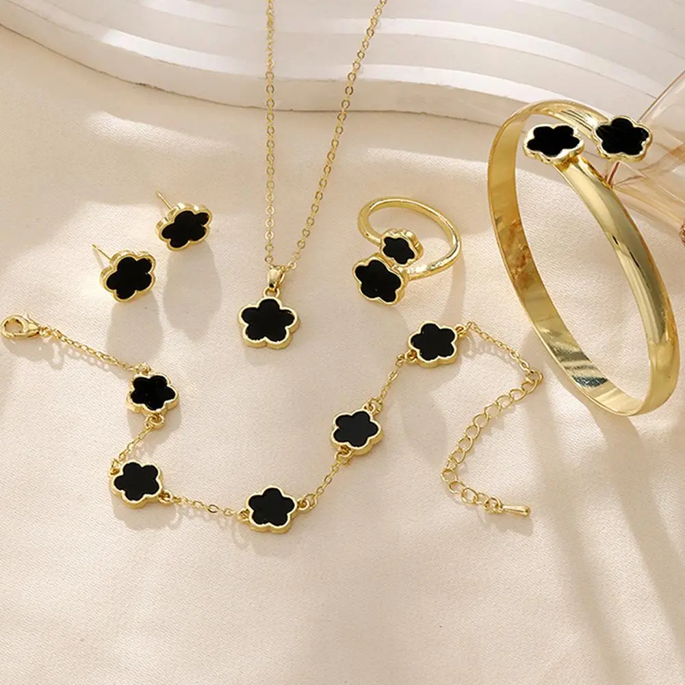 Bộ Vòng Cổ, Vòng Tay, Hoa Tai Cỏ Ba Lá Bốn Lá, Thời Trang, Bộ 6 Chiếc, Thiết Kế Cỏ Ba Lá Hoa, L0X7
