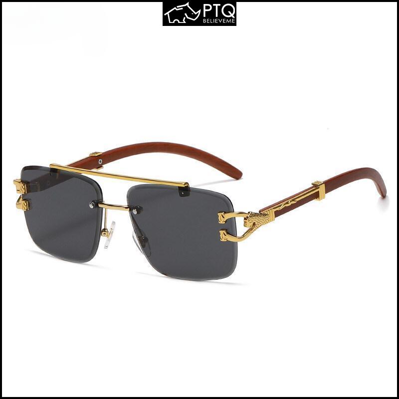  Kính Chống Nắng Cầu Đôi Dành Cho Nam Và Nữ Gọng Kim Loại Vân Gỗ Kính Râm Thời Trang Không Khung Kính Chống Tia UV UV400 Phụ Kiện Thời Trang PTQ 