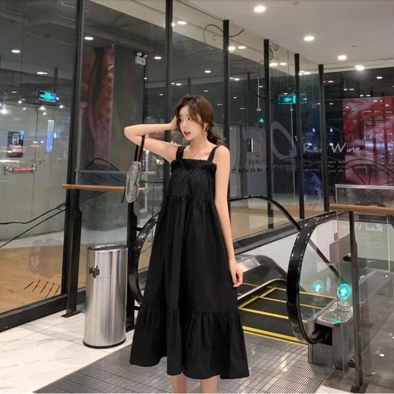 [S-4XL] Váy đầm gân 2 dây dáng dài, Đàm babydoll 2 dây siêu xinh nhà Han Store 0