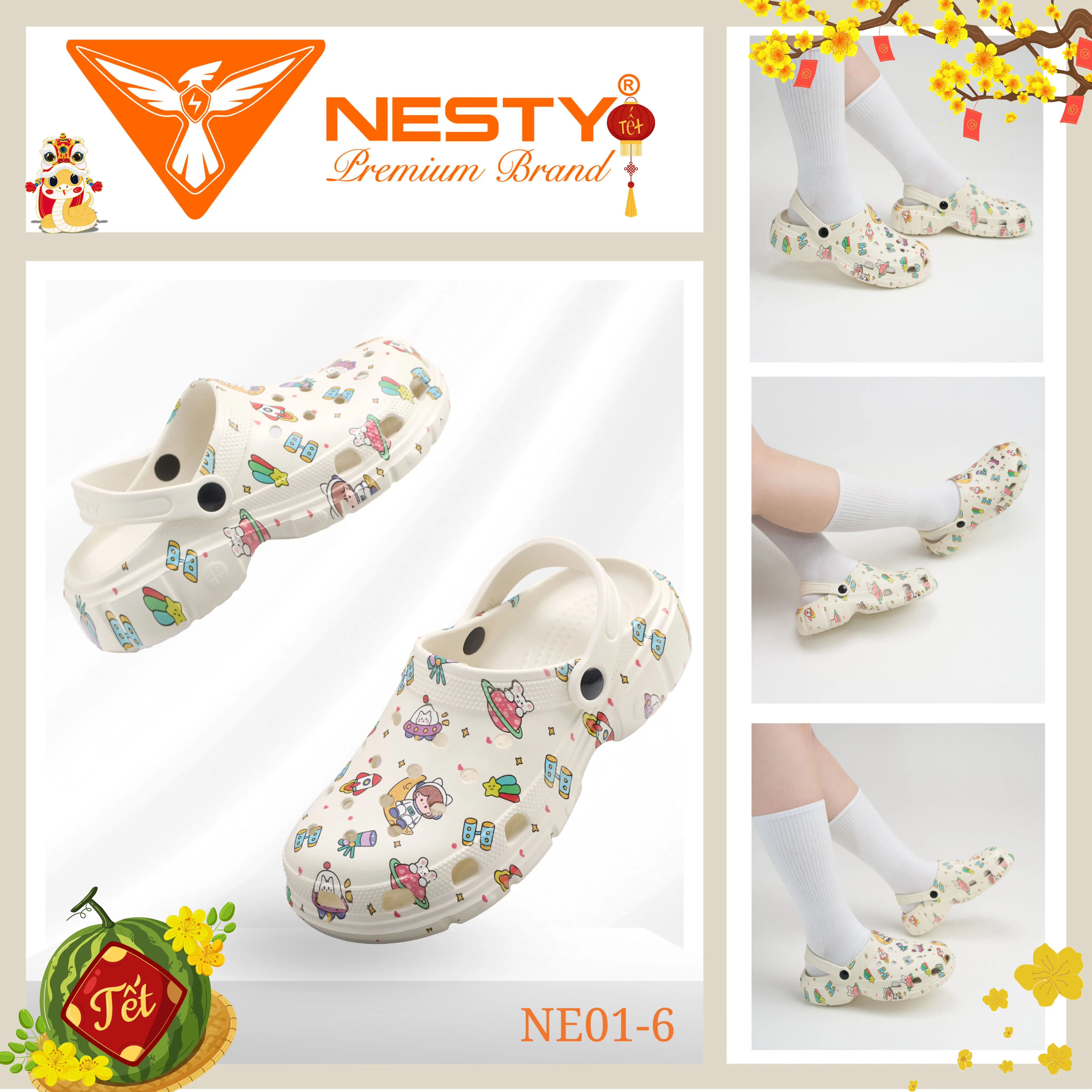 Dép Sục Nữ Nam NESTY Họa Tiết Hình Mini Kiểu Dáng Sục Đế Cao Eva Mềm Mại Chống Trơn NE01-6 Hoa Đế Bằng