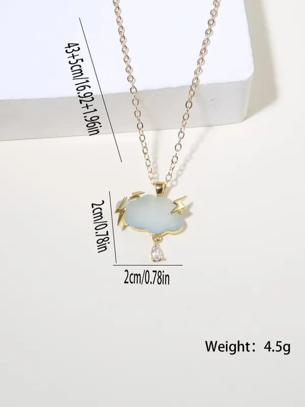 Women's Elegant Cloud & Lightning Design Pendant Necklace, Rhinestone Decor Necklace for Party, Daily Clothing Decor for Girl, Trendy All-match & Exquisite Jewelry for Birthday Gift 5