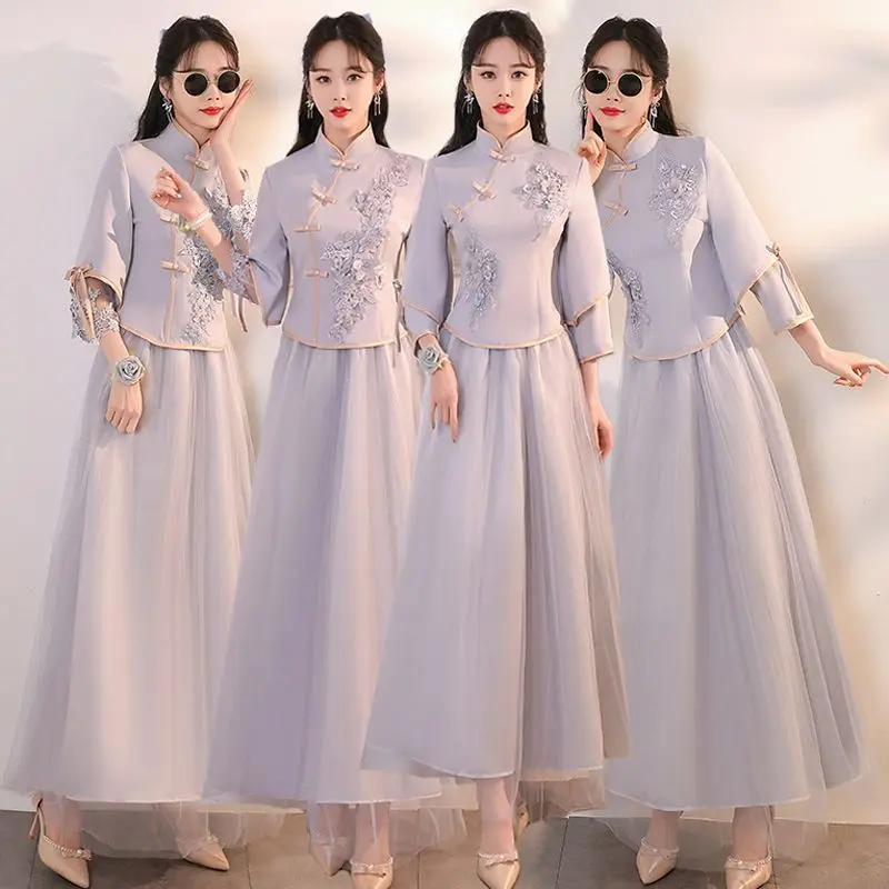 Váy Phù Dâu, Phong Cách Trung Quốc, Bộ Sưu Tập Thu Đông 2024, Hàng Mới Về, Phong Cách Cổ Điển Váy Ladybro Phù Dâu, Thích Hợp Cho Đám Cưới, Mỏng Vừa Vặn, Màu Xanh Lam 7