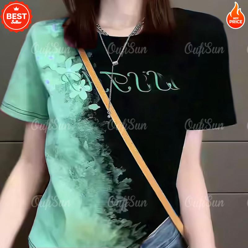 Áo Thun Phong Cách Hàn Quốc, Dành Cho Nữ, Chất Liệu Cao Cấp, Tay Ngắn, In Họa Tiết Hoa Thời Trang Và Tinh Tế, Thích Hợp Cho Quần Áo Mùa Xuân Và Mùa Hè 2