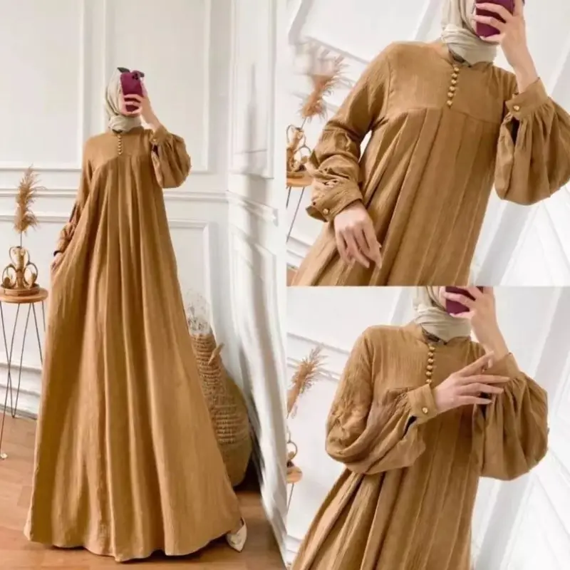 DS.Gamis salsa cringcle airflow dress busui Polos Kancing Muslim Wanita Crinkle Maxi Mewah Dewasa 4