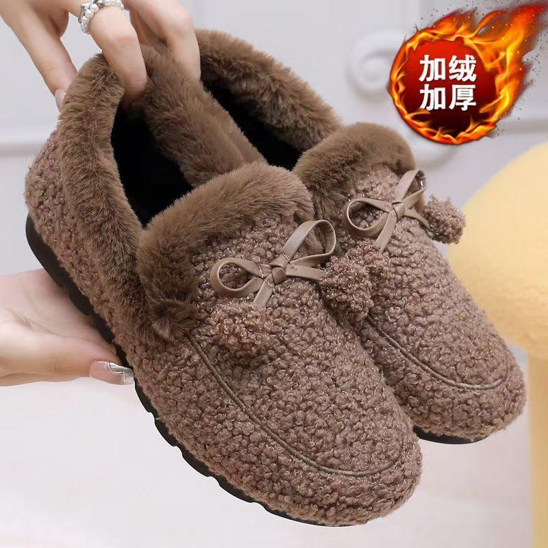 Giày Cotton Lót Lông Cừu Mùa Đông, Giày Lười, Giày Lười Nữ, Kiểu Đậu Phộng, Đế Mềm Ấm Áp Trong Nhà, Hàng Mới Về Thu Đông 2024