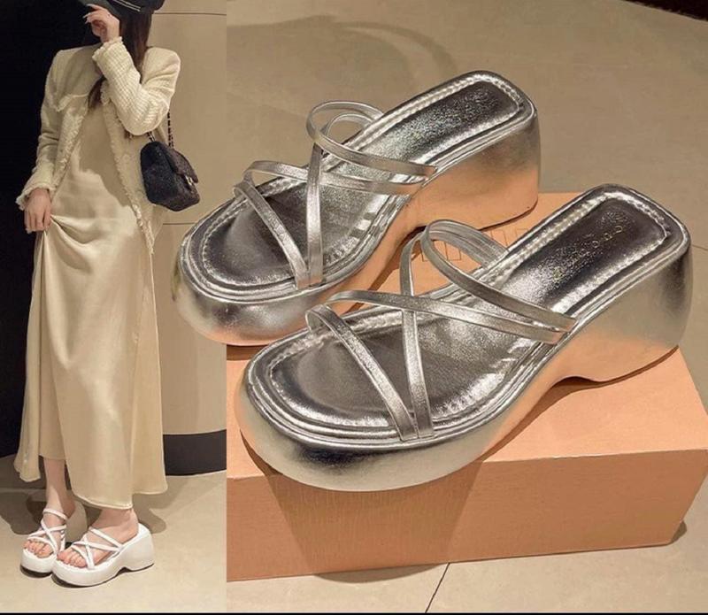 Dép xuồng quai chéo dây mảnh cao 7,8 phân Nữ