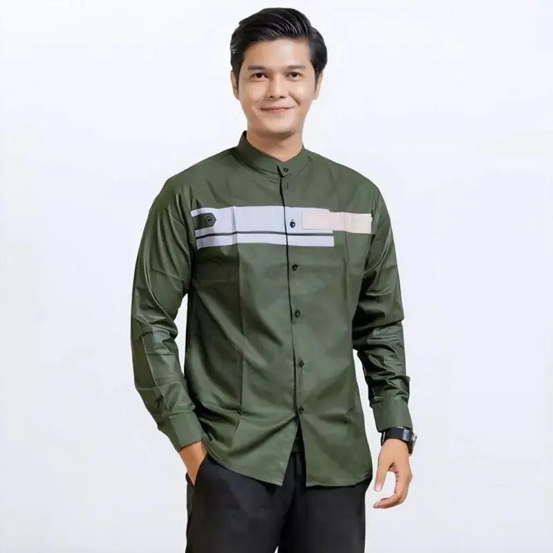 Kemeja koko kurta Lengan Panjang motif Yordan Pria Dewasa Katun Lembut Muslim Variasi Baju Tebal  Putih 1