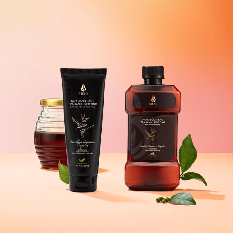 Combo Kem đánh răng, Nước súc miệng Mela - Giúp khử mùi hôi miệng và ngăn ngừa sâu răng, viêm lợi, nhiệt miệng ML438