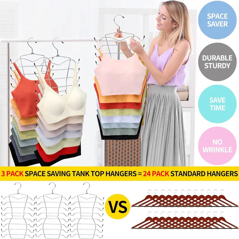 Tank Top Hanger, 1 Count Space Saving Bra Hanger, Non-slip Hanging Sport Bras Holder, Closet Organizers and Storage for Camisoles Tank Tops Bras Ties Swimsuits Strappy Dress 5