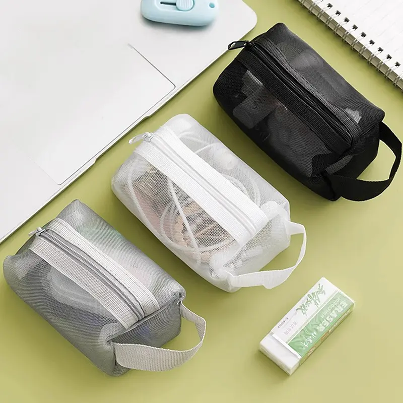 Mesh Cosmetic Bag Mesh Makeup Bags Transparent Mesh Zipper Pouch For Offices Travel Storage Bags Toiletry Bags Makeup Pouch etoile  makeup  bag