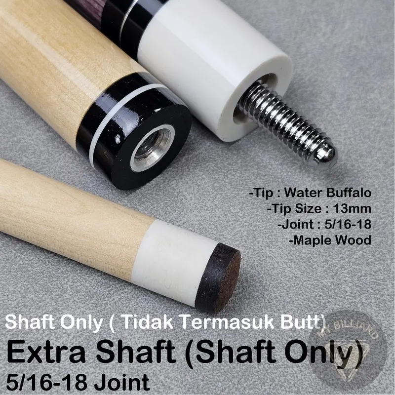 Shaft Only Extra Shaft Billiard - Maple Wood Shaf Kayu Billiar Tanpa Butt 1