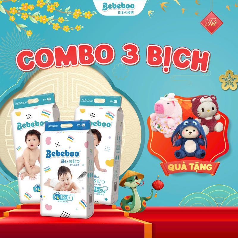 [COMBO 3 BỊCH + QUÀ] - Combo 3 Bịch Tã/Bỉm Bebeboo Nhật Bản mềm mỏng, thấm hút tốt, đủ size