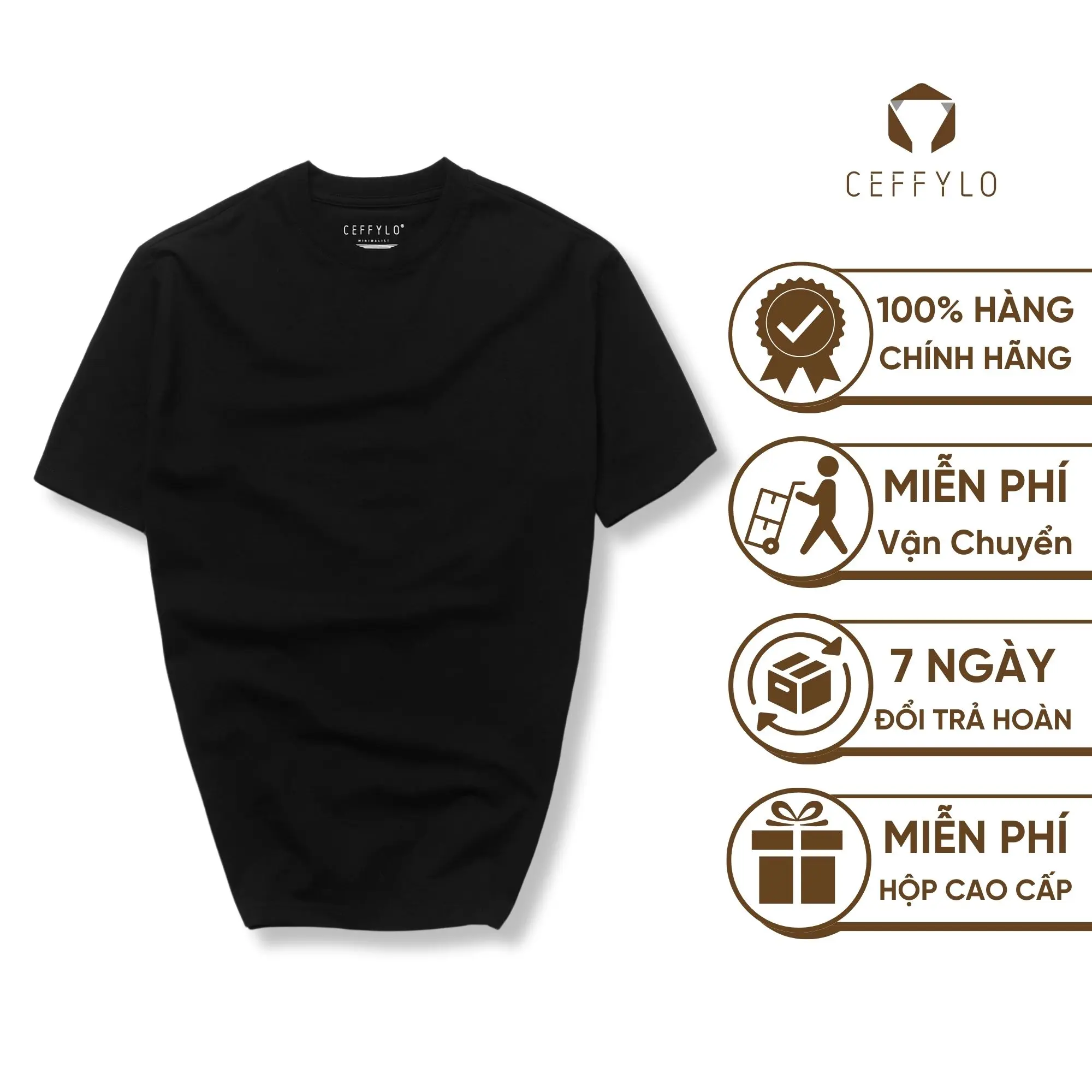 Áo Phông Cộc Tay Nam Màu Đen Ceffylo , Chất liệu Cotton Co Dãn 4 Chiều , Thoáng Mát , Dễ Phối CEFFYLO