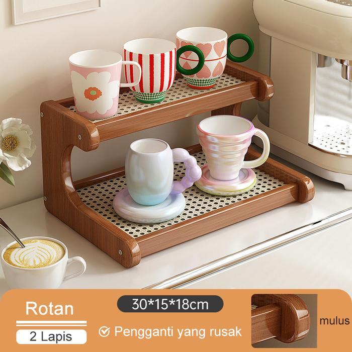 LH-Rak Kecil Meja Anyaman Rotan Rak Kayu Aesthetic Rak Susun Minimalis ...
