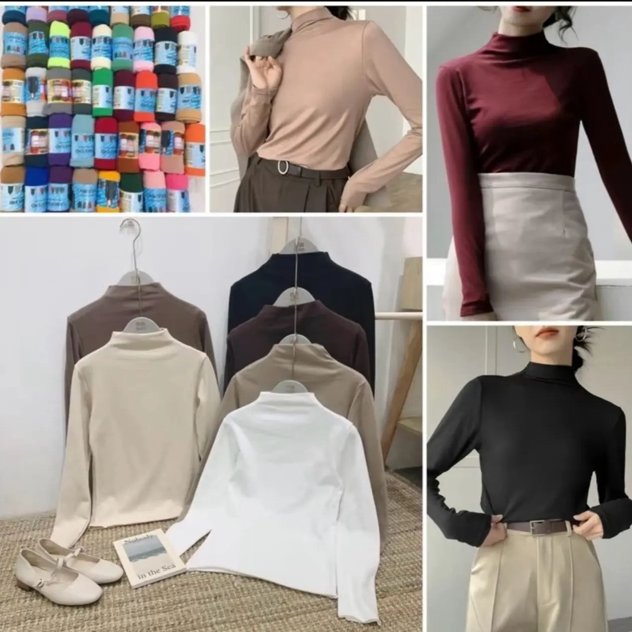 Set 3 áo thun nữ dài tay cổ 3 phân, áo giữ nhiệt lót nỉ, Top, Women