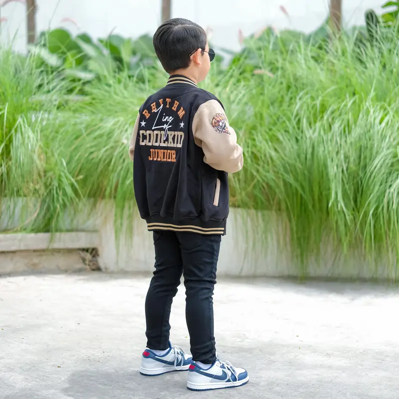 Varsity jacket anak laki-lai usia 1-10tahun warna BLACKTAN jacket linemekids Cewek Cowok Nyaman Lembut Balita 2