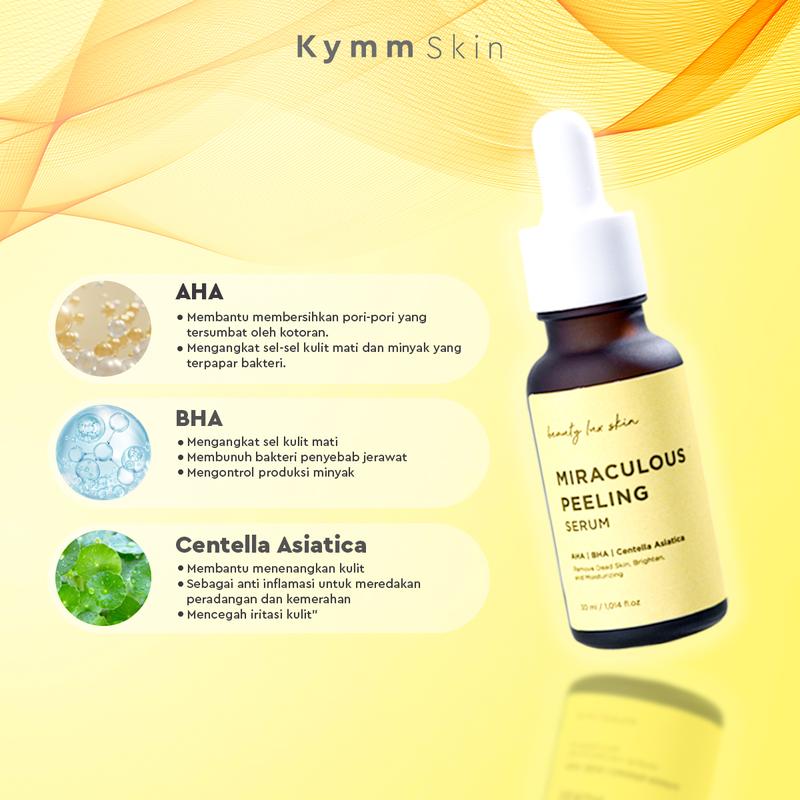 KYMM SKIN Miraculous Peeling Serum | Eksfoliasi AHA BHA Centella Asiatica Perawatan Mencerahkan Efektif Mengangkat Komedo Wajah, Sel Kulit Mati, Noda Hitam, Pencerah, dan Pelembab Essence with Acid 4
