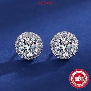 AGIAO Anting Pejantan Berlian Penuh Bulat Korea 1 Karat Untuk Pria Dan Wanita