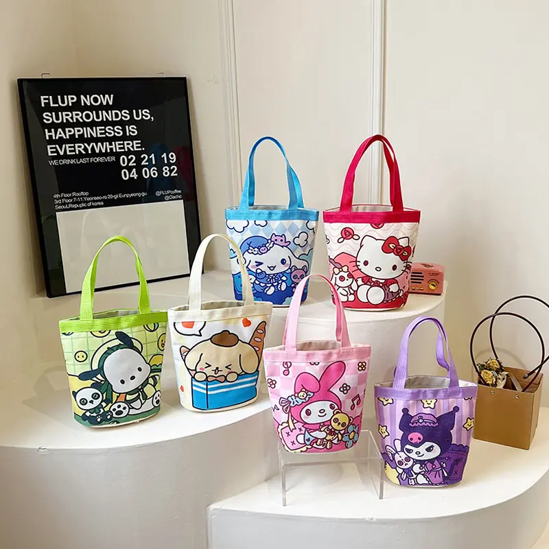 Sanrio Tote Bag Cute Printing Shoulder Bag Outdoor Portable Handbag Cartoon Student Canvas Bag Shopping Bag