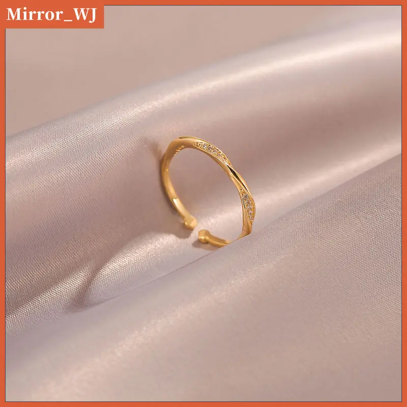 Gold-Plated Non-Fading Möbius Light Luxury Zircon Open Ring for Women Fashionable High-End Simple Minimalist Ring Niche Design Sense Index Finger Ring