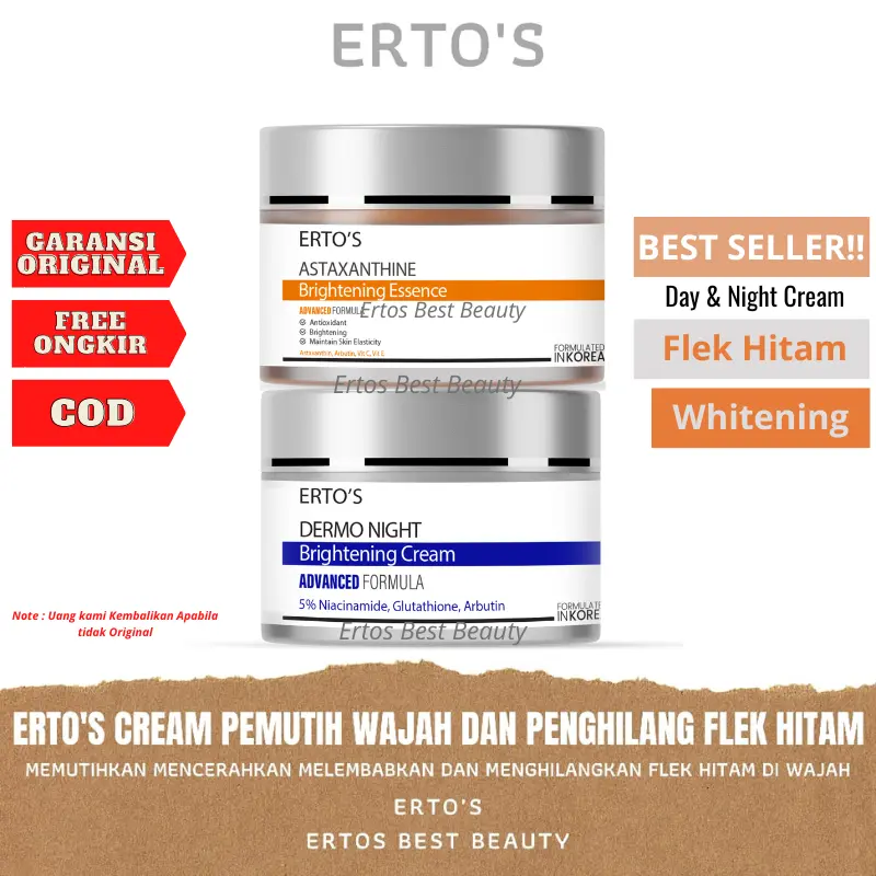 Ertos Paket Cream Flek Hitam Membandel 2in1 Astaxanthine dan Night Cream