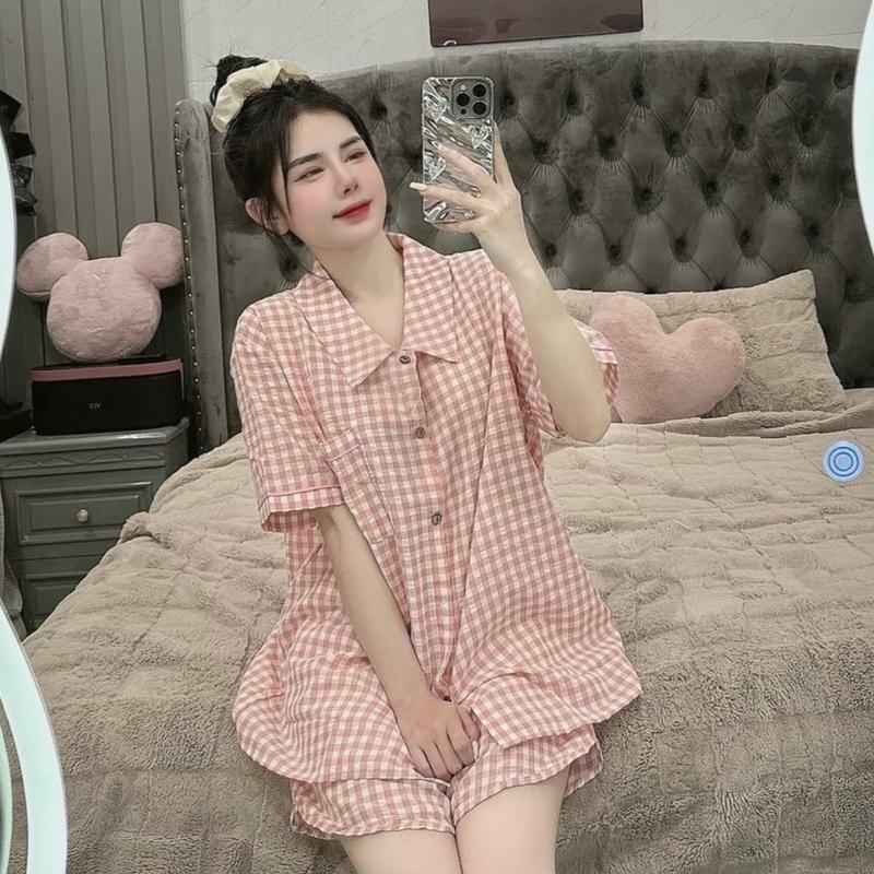 Set Bộ Ngủ Pijama Kẻ Caro Cổ Nhọn 3