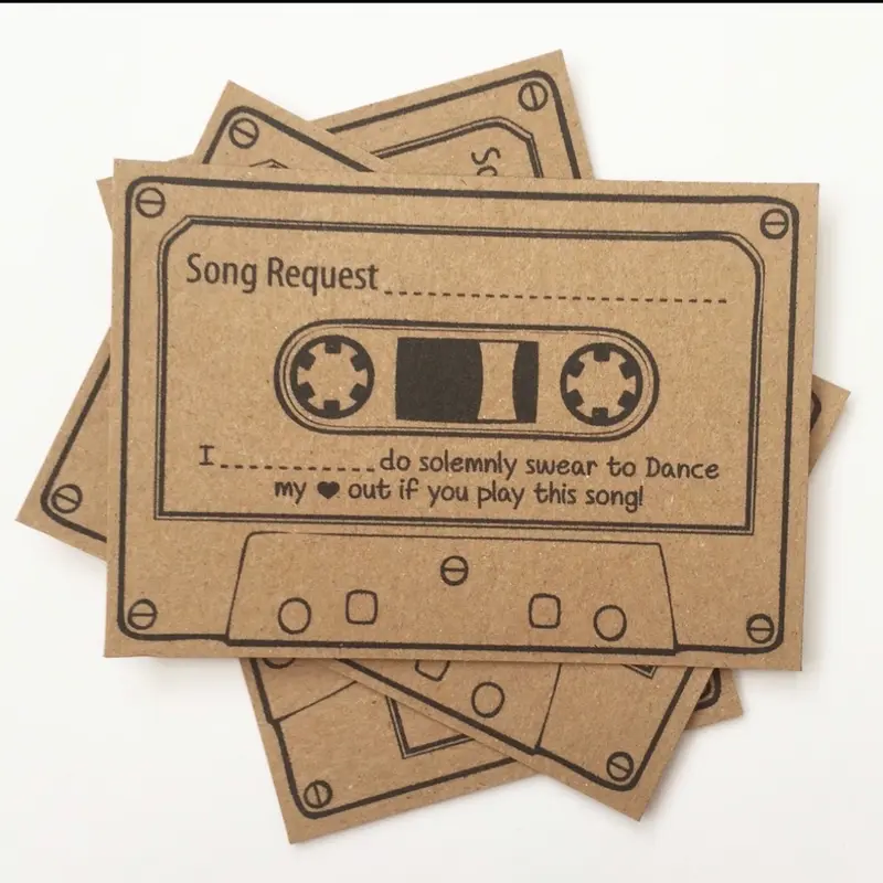 Wedding Song Request Cards Brown Kraft Vintage Retro Games Shabby Chic 0
