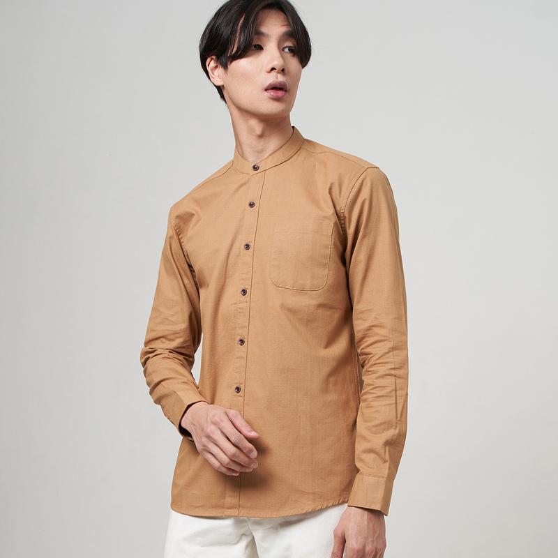 ALINO Kemeja Pria Kerah Sanghai Polos Lengan Panjang MOCCA 061 Nyaman Basic Casual Coklat Formal Hitam Kantor Slimfit Baju Kerja Cowok Kancing Hem 4