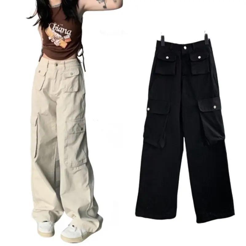 Quần kaki túi hộp Cargo Pants ROCKY 4 dài suông ống rộng Nữ Women Ong Đen