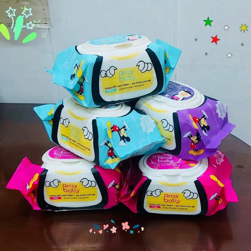 Combo 5 hộp khăn ướt Amybaby kháng khuẩn không mùi an toàn cho bé{Lớn 185 650G}