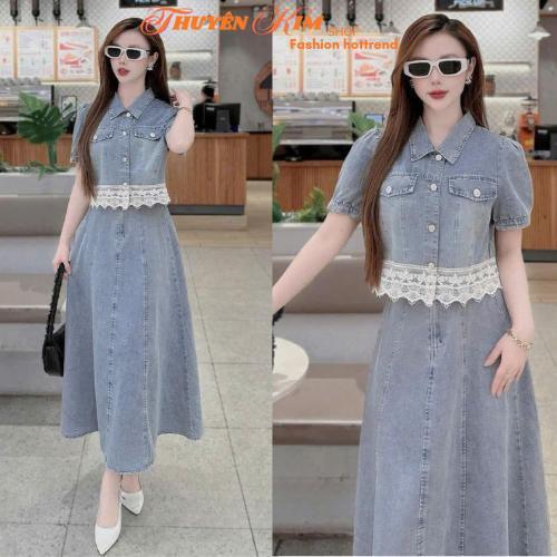 LS_ Set thiết kế set đồ nữ xinh set công sở set áo tay ngắn cổ bẻ mix chân váy dài Jean xinh xắn thanh lịch sang trọng quý phái
