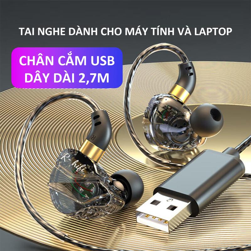 Tai nghe có dây dành riêng cho máy tính bàn và laptop đầu cắm USB dây dài 2,7m có mic đàm thoại-M36