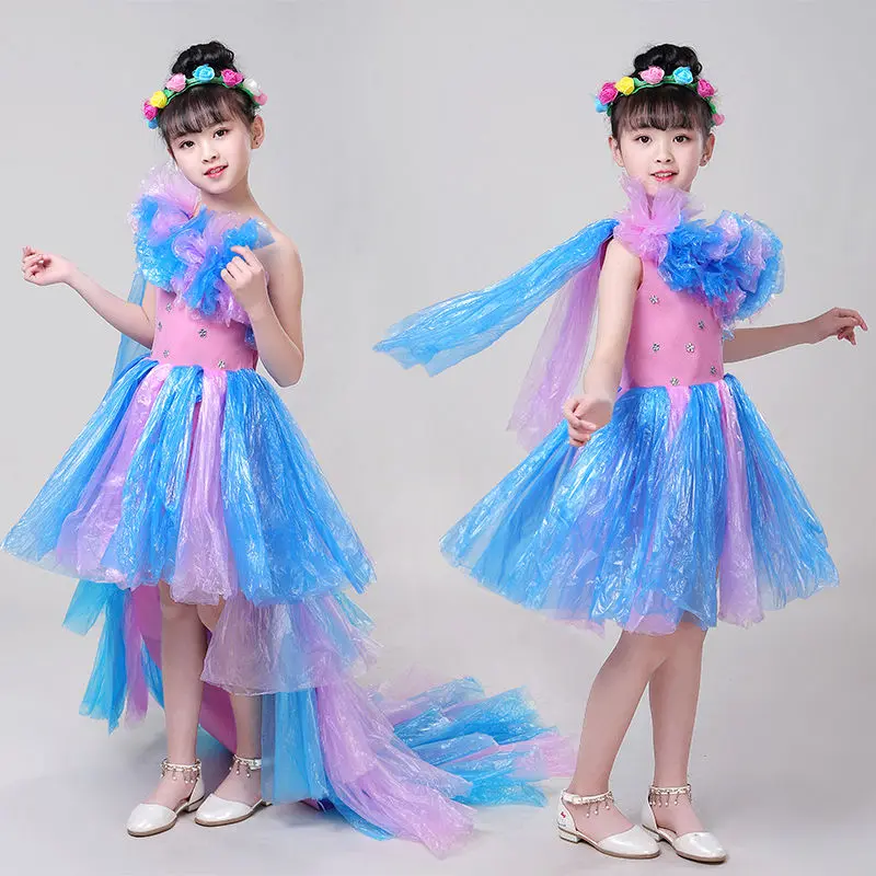 Quần Áo Trình Diễn Thời Trang, Thủ Công, Bảo Vệ Môi Trường, Váy Trẻ Em, Thích Hợp Cho Mẫu Giáo, Tự Làm Sáng Tạo, Phong Cách Catwalk Bố Mẹ-Bé