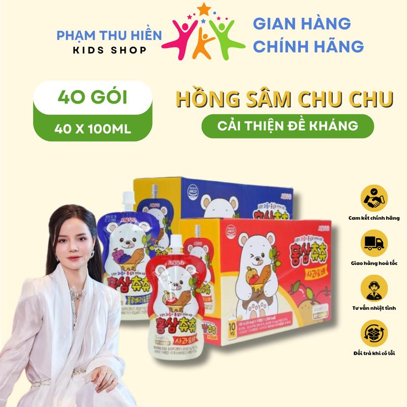 PHẠM THU HIỀN - 40 gói - 1 Thùng Nước Hồng Sâm Chu Chu Hàn Quốc Vị Nho - Việt Quất Và Vị Táo - Lê