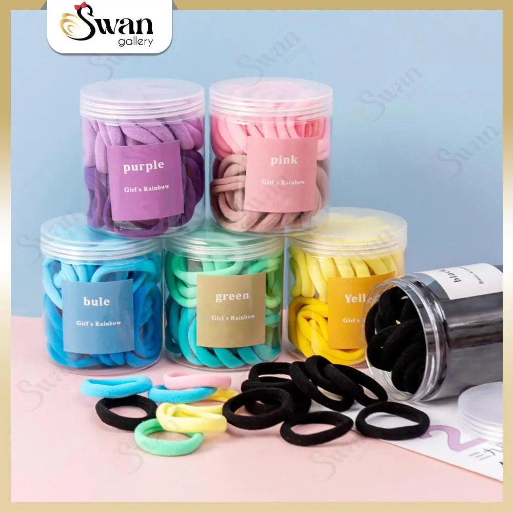 Set Ikat Rambut Warna Warni Elastis Kemasan Toples Isi 50 PCS Fashion Anak Dewasa Korea Style Aesthetic