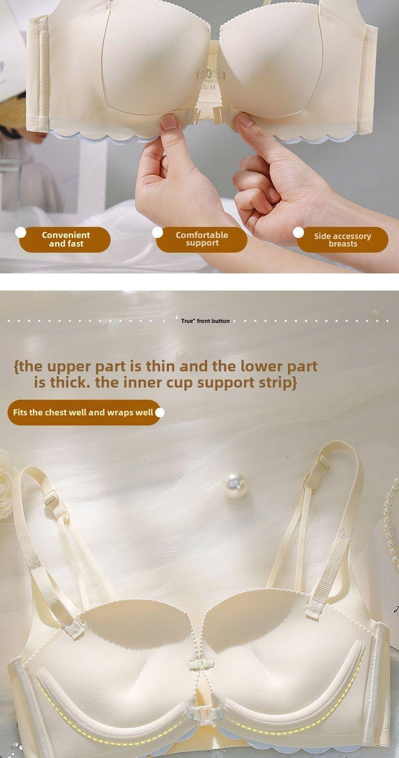 Product Introduction of Front Button Gathering Bra Small Breast Size Exaggerating Bra Push up and Anti-Sagging Sexy Seamless Beautiful Back Underwired Bra Thick Cup Underwear for Women 4