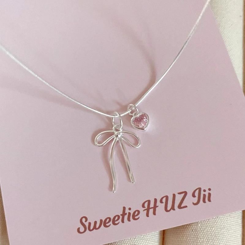 Product Introduction of S925 Loving Heart in Sterling Silver Zircon Bow Small Pieces of Silver Necklace Bracelet Set Ins Niche Temperament Clavicle Chain 29