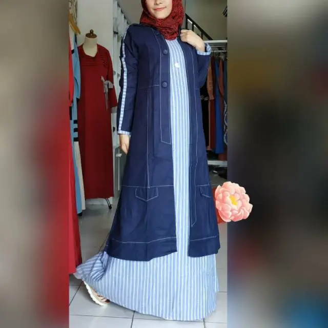 (HARGA 0,5m) KAIN KATUN CHAMBRAY OXFORD DENIM SALUR / GARIS-GARIS/STRIPE 3