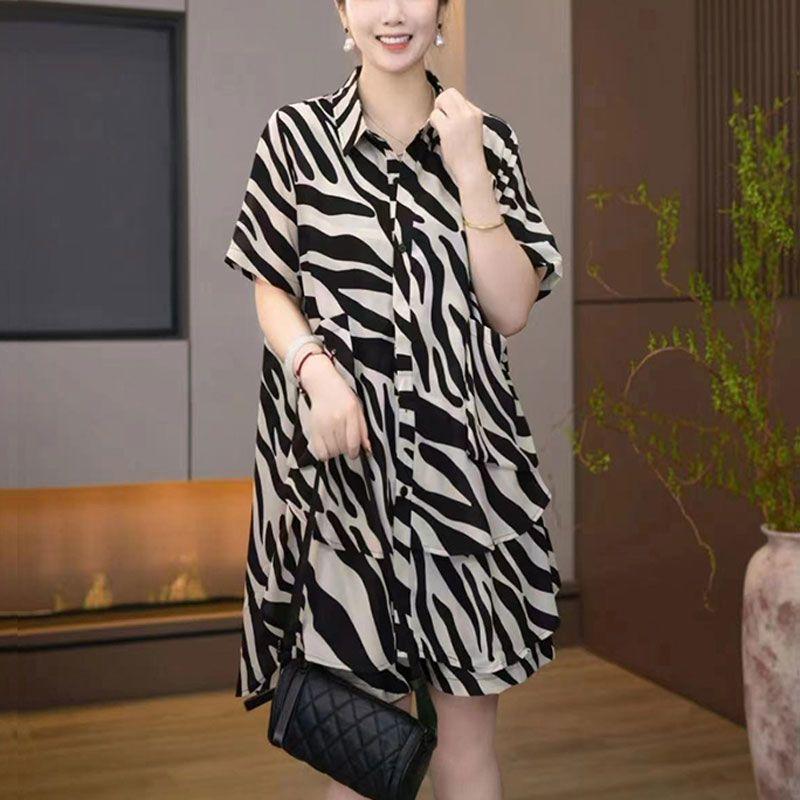 Product Introduction of Bộ Đồ Hai Mảnh Cho Nữ, Thời Trang Mới Mùa Hè 2024, Ngoại Cỡ, Dáng Rộng Rãi Và Mỏng, Áo ngắn Tay Sọc, Quần Đùi Ống Rộng 3