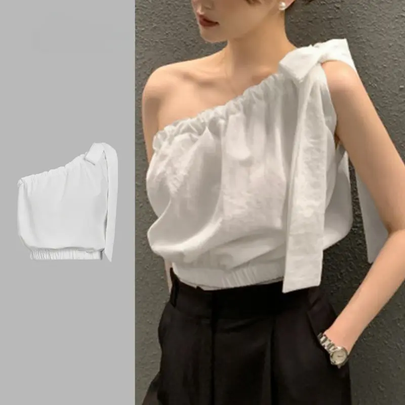 Women Elegant Plain Asymmetrical Lace Up Tank Top L113MD590